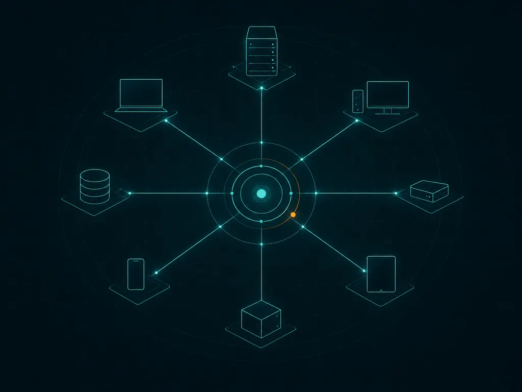 Illustration of stacked managed endpoints (our own artwork, not the product)